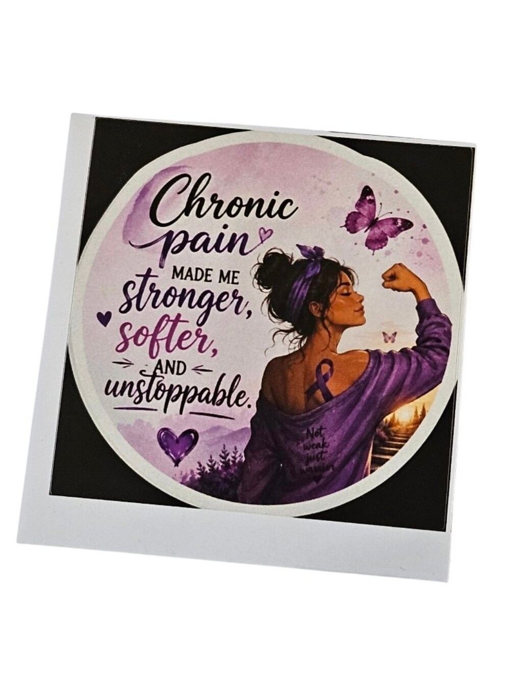 Handmade Chronic Pain Warrior Vinyl Sticker Purple Ribbon Butterfly Awareness 3" - Picture 6 of 17